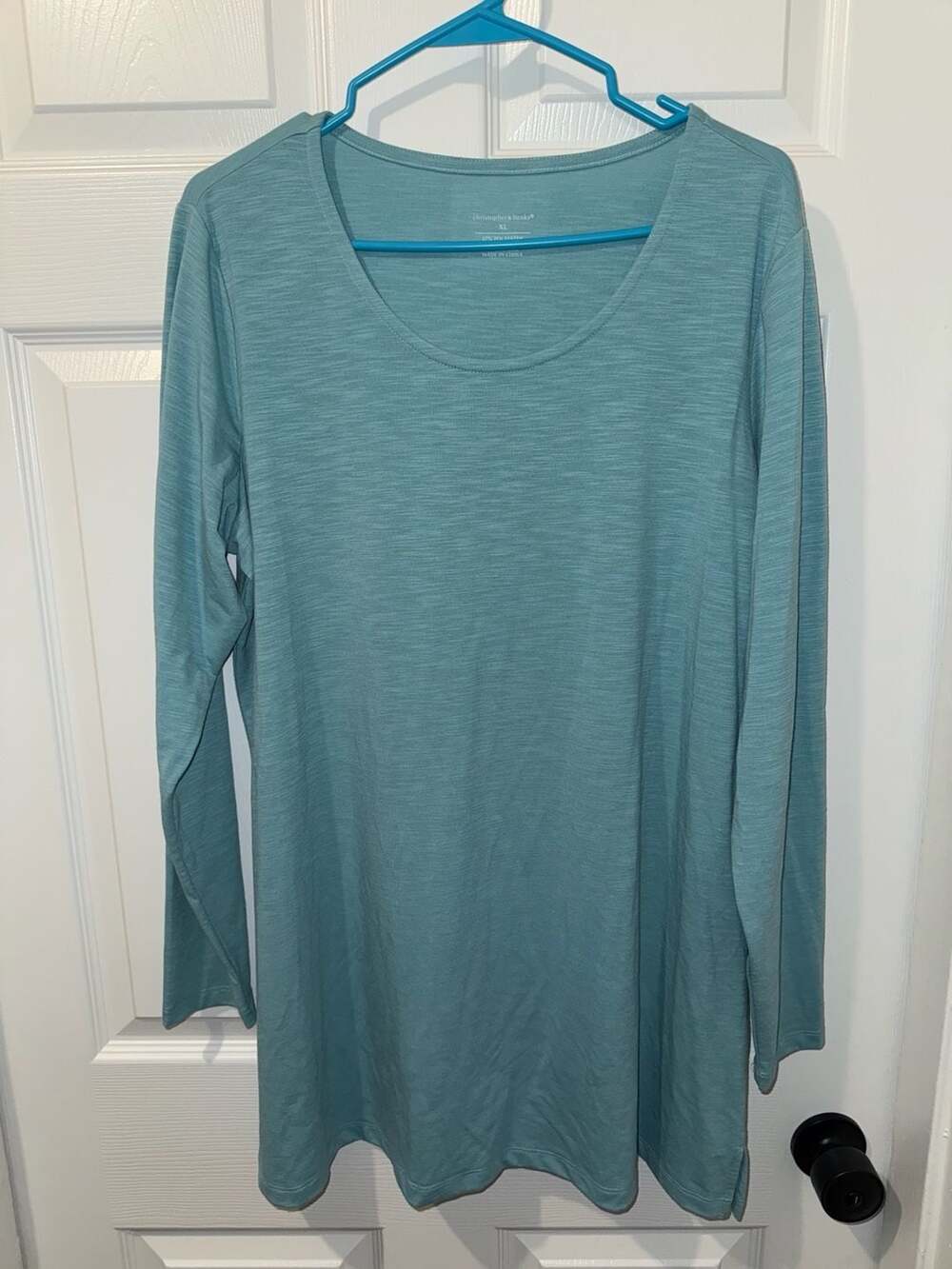 Christopher & Banks Solid Teal Long Sleeve Crewneck Tee